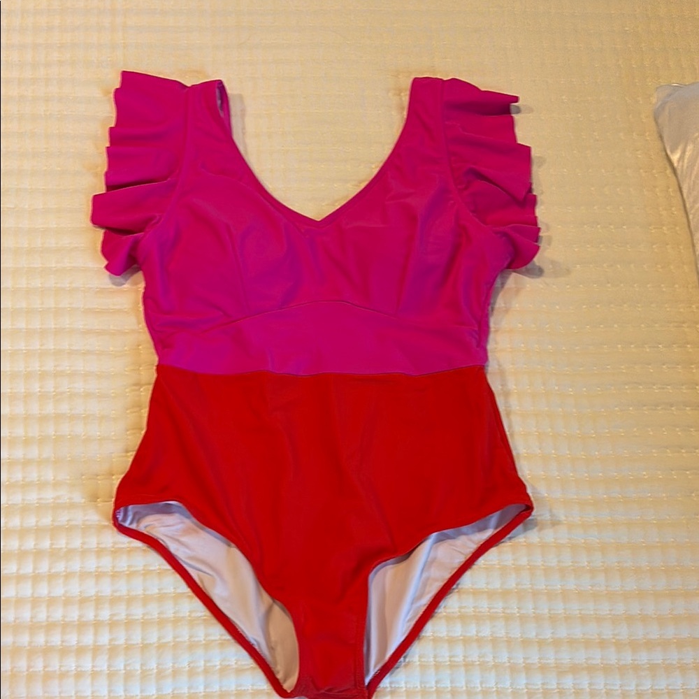 Coral Reef Swim Ocean Colorblock One Piece Neon Pink Poppy Red